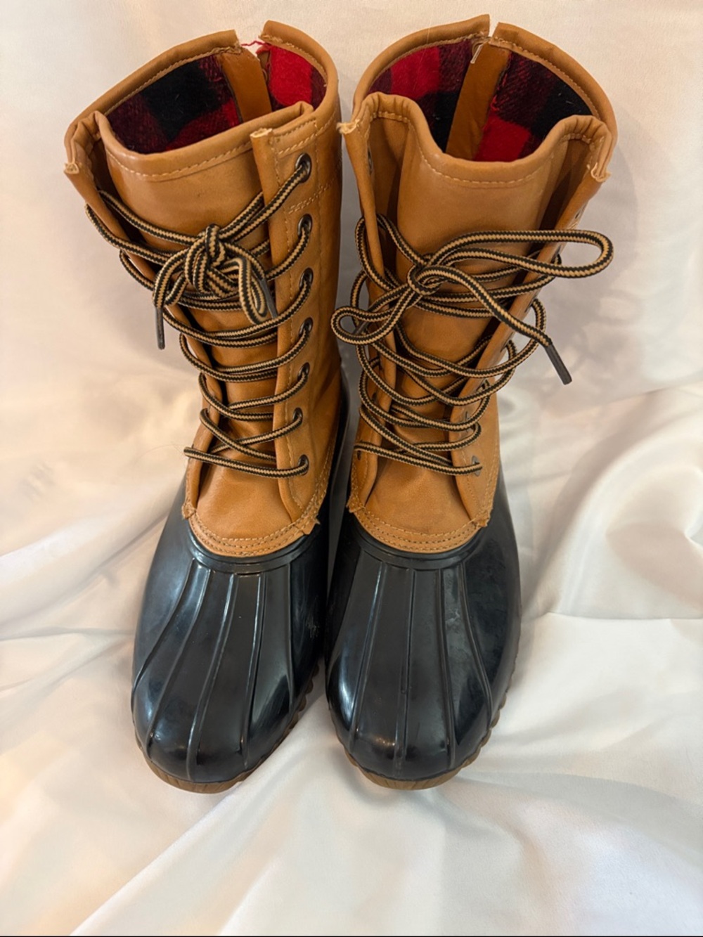 Women’s Madden Girl Flurryy Brown and Black Insulated Lace-Up Duck Boots